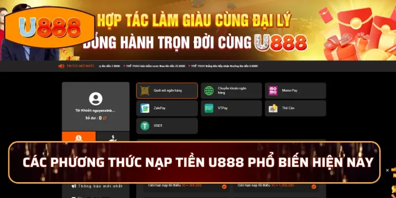 Các phương thức nạp tiền U888 phổ biến hiện nay