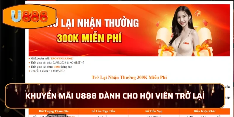 Khuyến mãi U888 dành cho hội viên trở lại